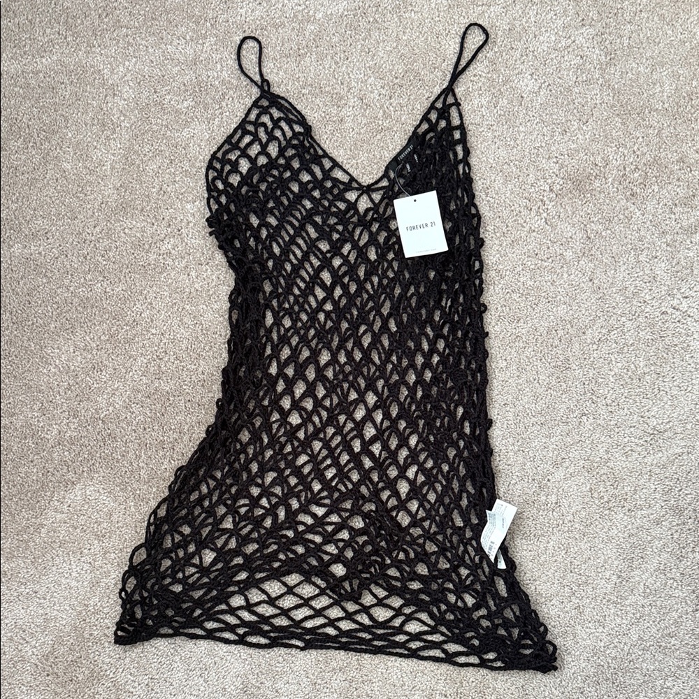 Forever 21 Black Open-Knit Spaghetti Strap Swim Cover-Up